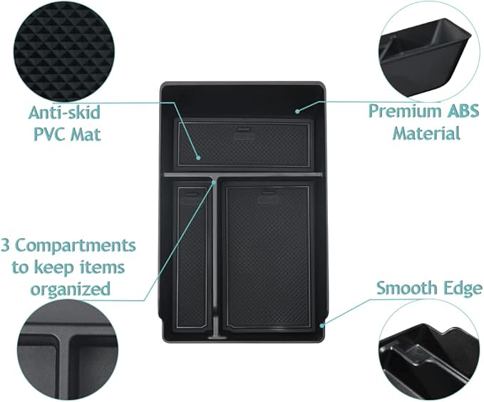 BestEvMod for Ioniq5 Armrest Storage Box Center Console Organizer Tray Interior Accessories with Rubber Black Trim Compatible with Hyundai Ioniq 5 2022-2026 Accessories(V2)