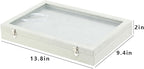 Coward Ring Organizer Jewelry Tray Box, Grey Beige Velvet 100 Slots Ring Display Tray Case with Transparent Glass Lid for Hom
