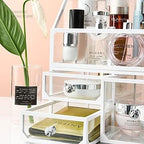 Large Capacity Makeup Organizer with Drawer & Rhinestone Handle, Transparent Dustproof Lipstick Jewelry Storage Case, Cosmeti
