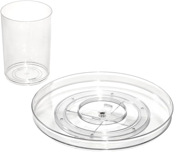 iDesign The Sarah Tanno Collection 11" Lazy Susan Spinning Cosmetic Organizer with Removable Cup, Clear/White