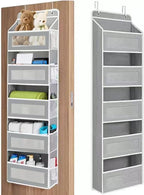 5-Tier Hanging Door Storage Rack Includes 5 shelves and 5 side mesh pockets Multi-compartment design Holds up to 44 lbs Ideal