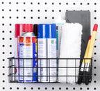 RightArrange Pegboard Basket Size M, Black - Hooks to Any Peg Board - Square Style Wire Shelf Baskets - Organize Tools, Workb