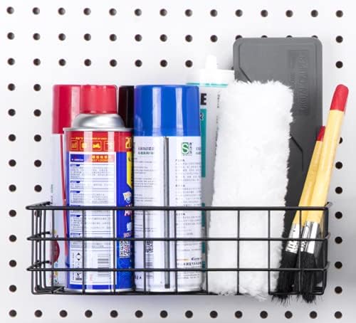 RightArrange Pegboard Basket Size M, Black - Hooks to Any Peg Board - Square Style Wire Shelf Baskets - Organize Tools, Workb