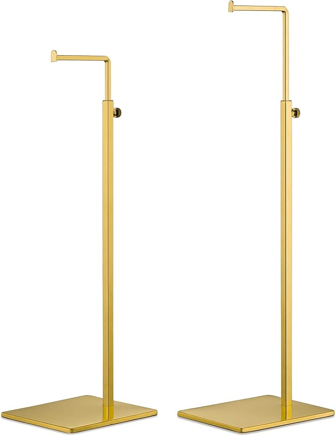 Gold Purse Display Stands - 2 Pack Adjustable Height Purse Display Stand - Metal Handbag Display Stand Set - Single L Hanging