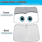 Gven Sunshade for Tesla Model Y Accessories 2025 Funny Eyes Windshield Sun Shade Car Front Window Shade for Tesla Model 3 Accesssories Dual-Sided Versatility (Grey Eyes)