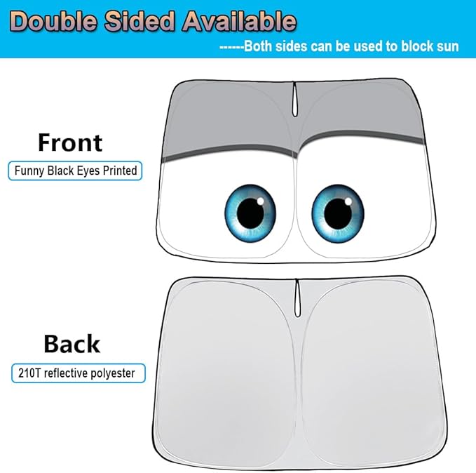 Gven Sunshade for Tesla Model Y Accessories 2025 Funny Eyes Windshield Sun Shade Car Front Window Shade for Tesla Model 3 Accesssories Dual-Sided Versatility (Grey Eyes)
