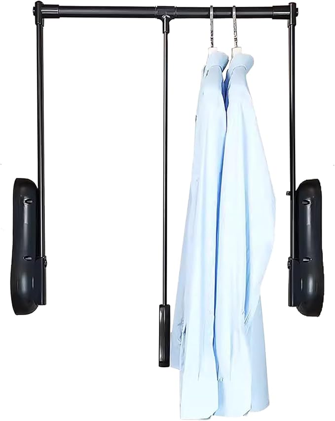 Pull Down Closet Rod for Hanging Clothes, Wardrobe Lift Rail Aluminum Alloy Organizer, Side Mounted Closet Rod for Kitchen Be