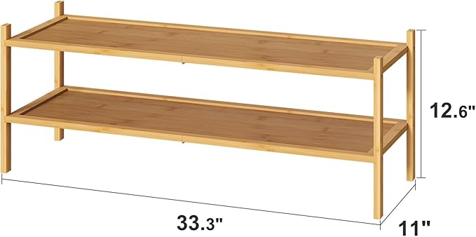 kiplant Long Shoe Rack, 2-Tier Bamboo Wood Shoe Rack, Stackable for Closet, Entryway & Hallway