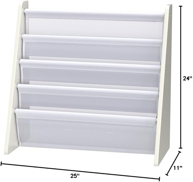 Humble Crew 4-Tier Kids Bookshelf, White Wood/White - Premium Book Shelf for Kids Rooms with Four Deep Pockets - Toddler Slin
