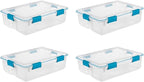 Sterilite 4-Pack Gasket Box, Home Storage Organizer Bins with Lids, 37 Quart – Stackable Clear Plastic Containers for Bedroom