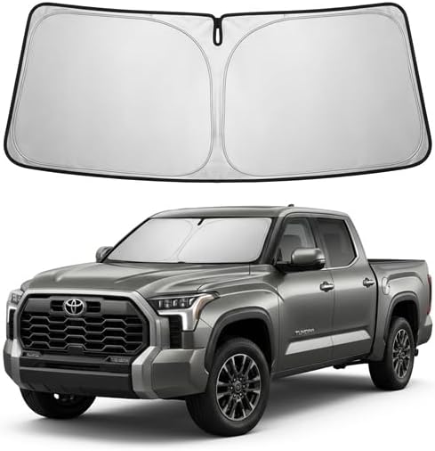 Windshield Sun Shade for Toyota Tundra 2022-2025 2026 Front Window Shade Custom Fit Tundra Limited, SR5, Platinum, TRD Pro Sun Visor Foldable Shade Blocks UV Rays Summer Must Have Car Accessories