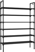 LANTEFUL 6 Tier Shoe Rack for Closet Shoe Organizer with 5 Hooks, Long Shoe Shelf Storage for Shoe and Boot Stackable Free St