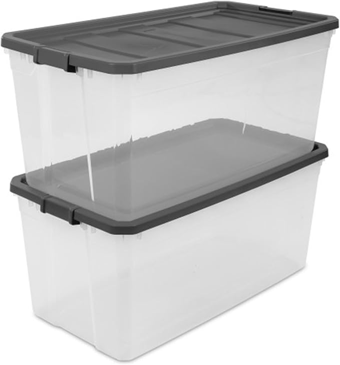Sterilite 3-Pack Modular Stacker Box, Durable Clear Plastic Storage Bins with Latching Lids, 200 Quart - Stackable Organizing
