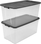 Sterilite 3-Pack Modular Stacker Box, Durable Clear Plastic Storage Bins with Latching Lids, 200 Quart - Stackable Organizing