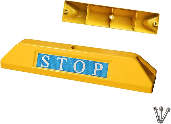 Cast Aluminum Parking Stopper for Garage, 2-Piece Garage Parking Aid, Garage Parking Stops with Reflective Signs, for Driveway, Garage(Yellow)