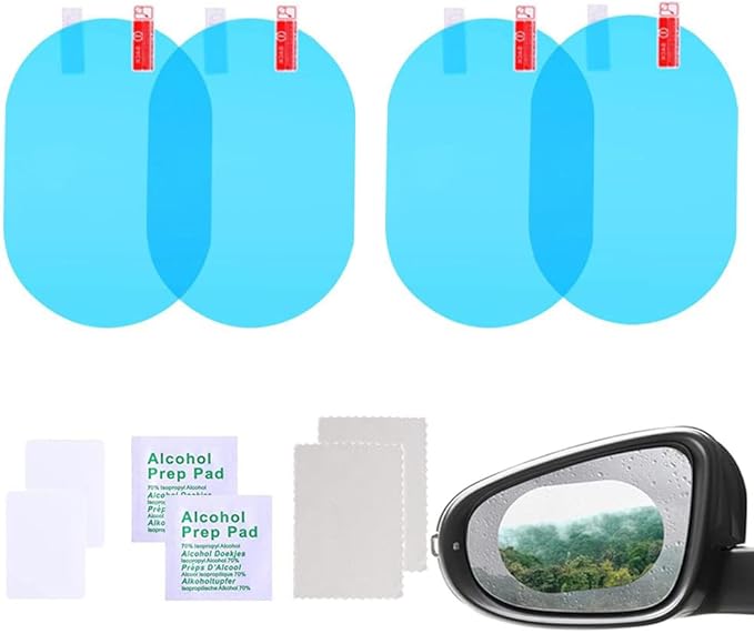 4PCS Waterproof Car Window Film for Rain, Car Rearview Mirror Protective Film, Hd Clear Waterproof Film Wing Mirror, Car Anti Fog for Universal Cars Side Windows (Blue Film,15 * 10cm)