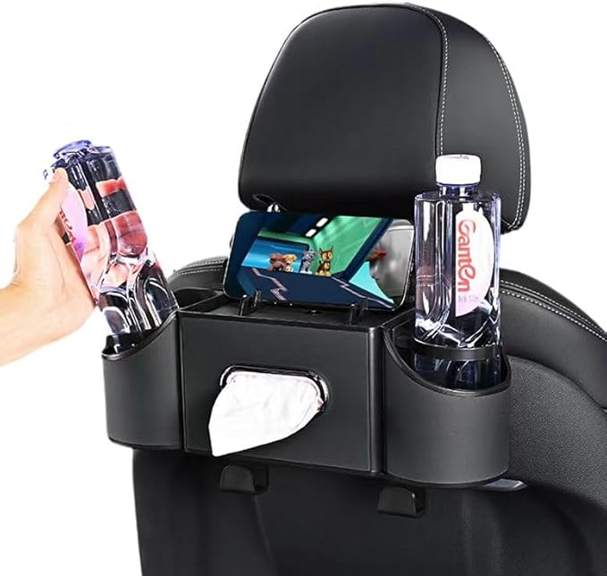 4-in-1 car organizer back seat, Multi-Pocket backseat car cup holder, Universal back seat cup holders for cars, car organization, for Travel & Daily Use (BLACK)
