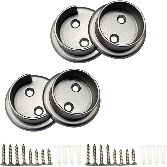 QCAA Solid Brass Extra Heavy Closet Pole Socket Set, 1-1/2 inch, with Stainless Screws, Satin Nickel, 2 Pairs, Made in Taiwan