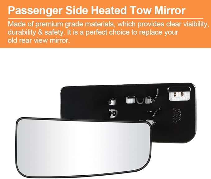 Senzeal Passenger Side Heated Lower Mirror Glass Replacement for Ford F150 Truck 2015-2020 Ford F250 F350 Super Duty F450 F550 Truck 2017-2022 Towing Mirror FL3Z17K707J (Right Side)