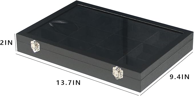 Coward Jewelry Organizer Box, Black Velvet 12 Grids Bracelet Bangle Necklace Jewelry Display Tray Case with Transparent Glass