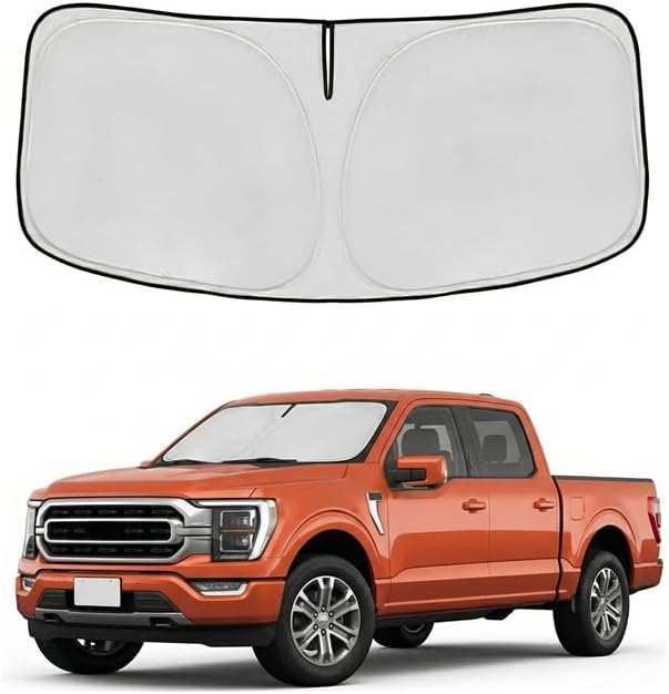 Windshield Sun Shade for Ford F150 2015-2024 2025 2026 Front Window Shade Custom Fit F-150 F150 F250 F350 F450 Accessories Sun Visor Foldable Shade Blocks UV Rays Summer Must Have Car Accessories
