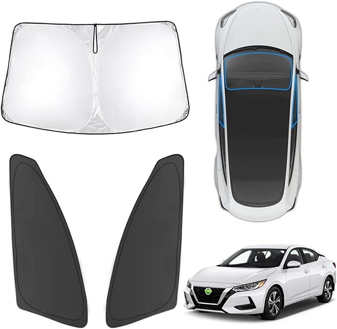Karltys 3PCS Windshield Sun Shade for 2020-2025 Nissan Sentra, Front and Side Window Sunshade Custom Fit Sentra, 210T Reflective Shade Sun Visor Cover Protector Blocks Heat UV Rays