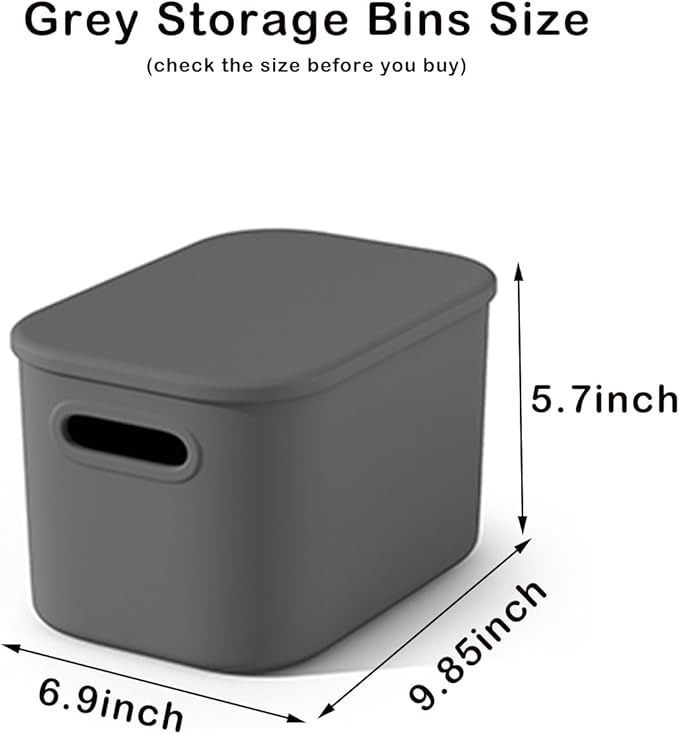 ORGIDOL 8 Pack Dark Grey Storage Bins with Lids Stackable Storage Container for Organizing, Storage Boxes with Handle for She