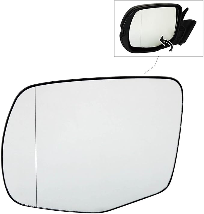 TRQ Driver Side Mirror Glass Aspherical Expanded View Snap On with Backing Plate Compatible with 2016-2018 Honda Pilot, 2017-