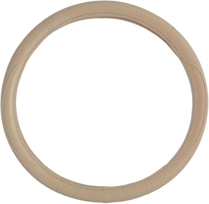 BDK Ergonomic Grip Steering Wheel Cover - Leather Performance Grip for Standard Size Wheels 14.5-15 inch Beige