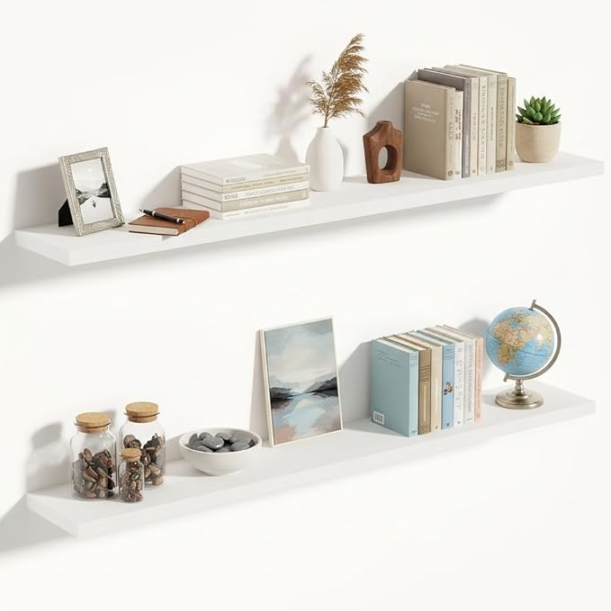 Vivelove 10 in Deep Floating Shelves for Wall, 55" x 10.2" x 1.5" Shelves for Room Wall Mounted, 1.5 Inch Thick Shelf for Bat