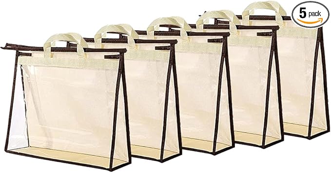 5 PCS Hanging Handbag Storage Organizer Non-Woven Transparent Dust-proof Homewares Purse Wallet Closet Storage Bag with Zippe