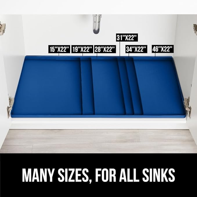 GORILLA GRIP Waterproof Silicone Under Sink Mat with Raised Lip for Kitchen and Bathroom, Cabinet Shelf Liner Stay in Place M