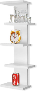 5 Tier Wall Shelf Unit-White Floating Shelves for Home Decor, Modern Unique Asymmetric Design for Bedroom & Living Room Stora
