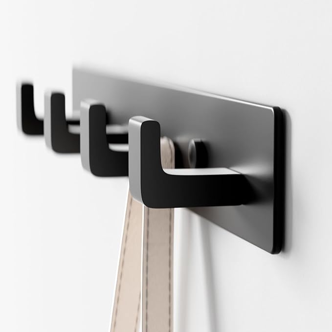 GWAAZXGZ Black Coat Rack Wall Mount - 12.5 inch Modern Metal Hook Rail with 4 Right-Angle Hooks, Drill-Mounted Organizer for 