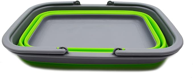 SAMMART 9.2L (2.37Gallon) Collapsible Tub with Handle - Portable Outdoor Picnic Basket/Crater - Foldable Shopping Bag - Space Saving Storage Container (1, Dark Grey/Green)