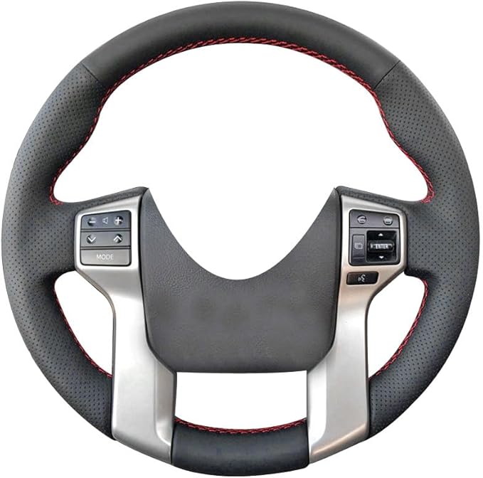 Eiseng DIY Customized Stitch Steering Wheel Cover for Toyota Tacoma 2012-2023 / for Tundra and Sequoia 2014-2022 / for 4Runner 2010-2024 Interior Accessories Black Microfiber Leather (Red Thread)