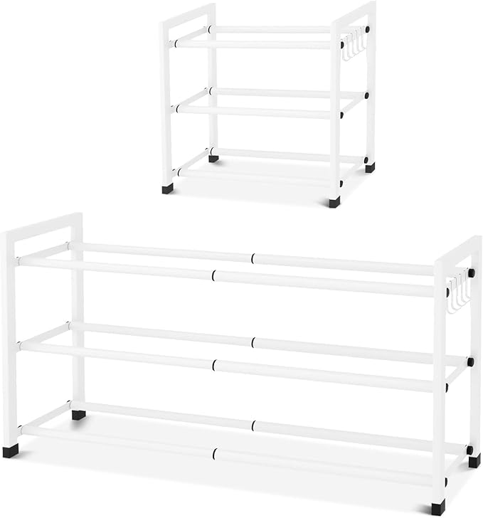 Expandable Shoe Rack for Closet Adjustable Metal Shoe Rack for Entryway 18.5"-33" Free Standing Shoe Organizer 12 Pairs with 