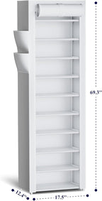 Kitsure Shoe Rack - 10-Tier Large Capacity Shoe Organizer Shelf with Dust Cover & Side Pockets, Rust-Proof Metal Shoe Rack fo