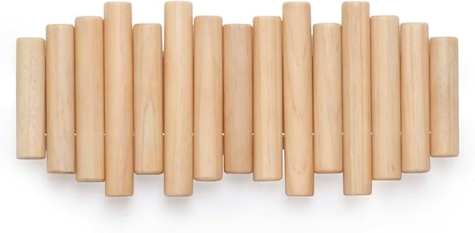 Umbra Picket Wall-Mounted Coat Rack Rail Hook with 5 Retractable Wood Pegs – Modern, Space-Saving Storage Organizer, Natural 