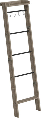 Hzuaneri Blanket Ladder Shelf, Decorative Quilt Rack, 6-Tier Farmhouse Ladder Holder Organizer with 4 Removable Hooks 7.9" D 