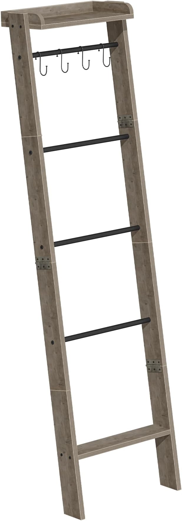 Hzuaneri Blanket Ladder Shelf, Decorative Quilt Rack, 6-Tier Farmhouse Ladder Holder Organizer with 4 Removable Hooks 7.9" D 