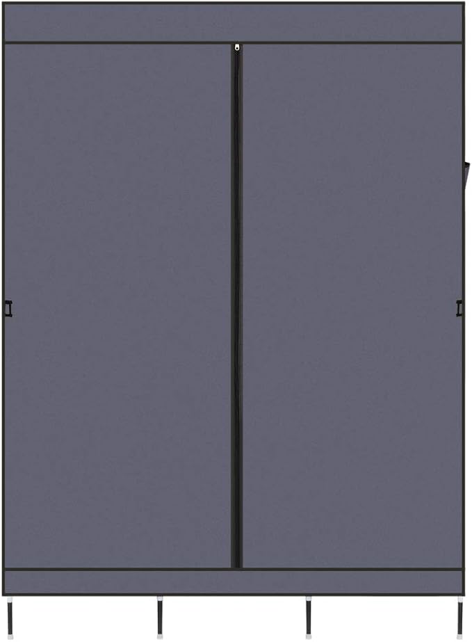Karlhome 4-Tiers 8 Compartment Canvas Wardrobe, Portable Wardrobe Fabric Wardrobe with Shelves and Cover for Hanging Clothes,