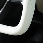 MEWANT Hand Stitched White Leather Steering Wheel Cover Wrap for Tesla Model S 2021-2023 / Model X 2021-2023 Steering Wheel Accessories