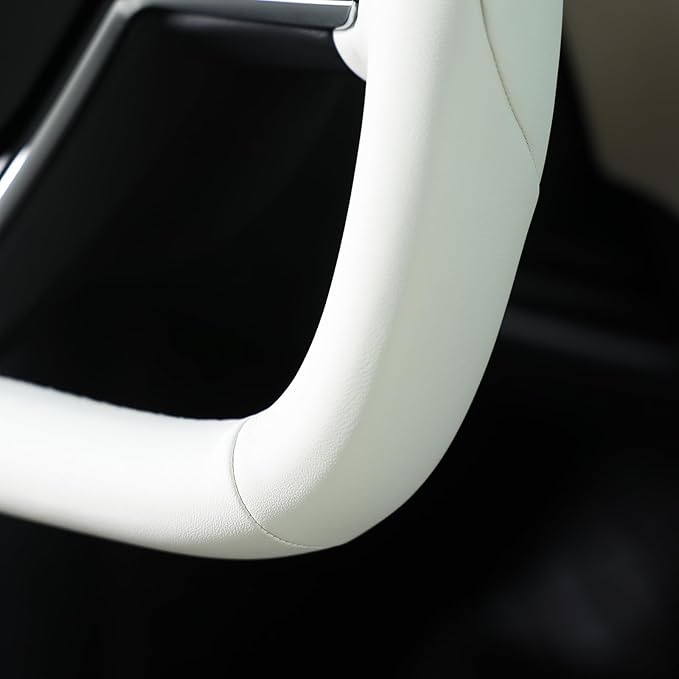 MEWANT Hand Stitched White Leather Steering Wheel Cover Wrap for Tesla Model S 2021-2023 / Model X 2021-2023 Steering Wheel Accessories