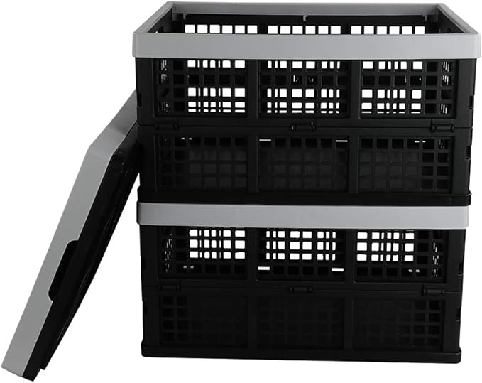 Kekow 28 L Black Plastic Collapsible Storage Basket, 3-Pack Folding Crates Storage