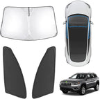 Karltys 3PCS Windshield Sun Shade for 2014-2024 Jeep Cherokee, Front and Side Window Sunshade Cover Custom Fit Cherokee, Foldable Sun Visor Protector Keep Your Car Cool, Thick 210T Material