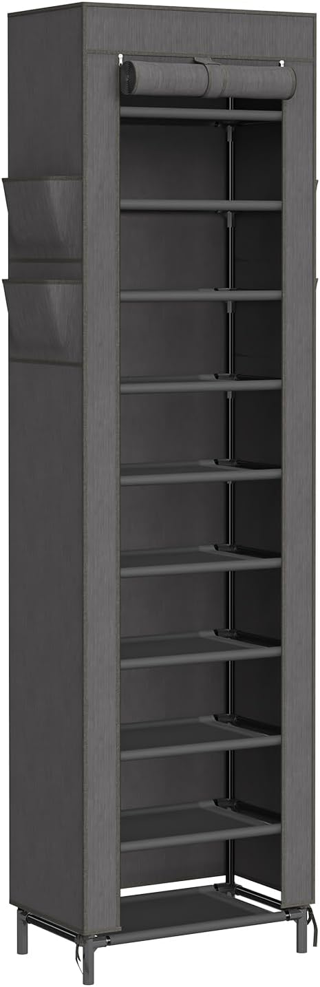 Simple Trending Narrow Shoe Rack with Cover, 10 Tier Shoe Organizer Storage, Tall Free Standing Shoe Cabinet Holds 20 Pairs f