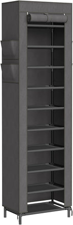 Simple Trending Narrow Shoe Rack with Cover, 10 Tier Shoe Organizer Storage, Tall Free Standing Shoe Cabinet Holds 20 Pairs f