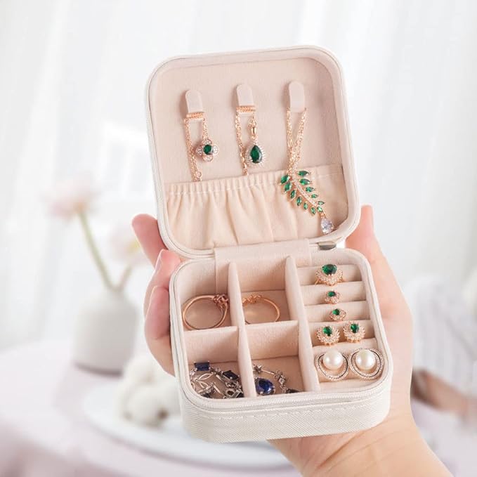 ZPROW Travel Jewelry Case, Mini Portable Jewelry Travel Boxes, Small Jewelry Organizer for Rings, Earrings, Pendants, Watches