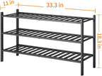 Long Shoe Rack, 3-Tier Bamboo Stackable Shoe Shelf Storage Organizer, Shoe Stand for Closet, Entryway and Hallway